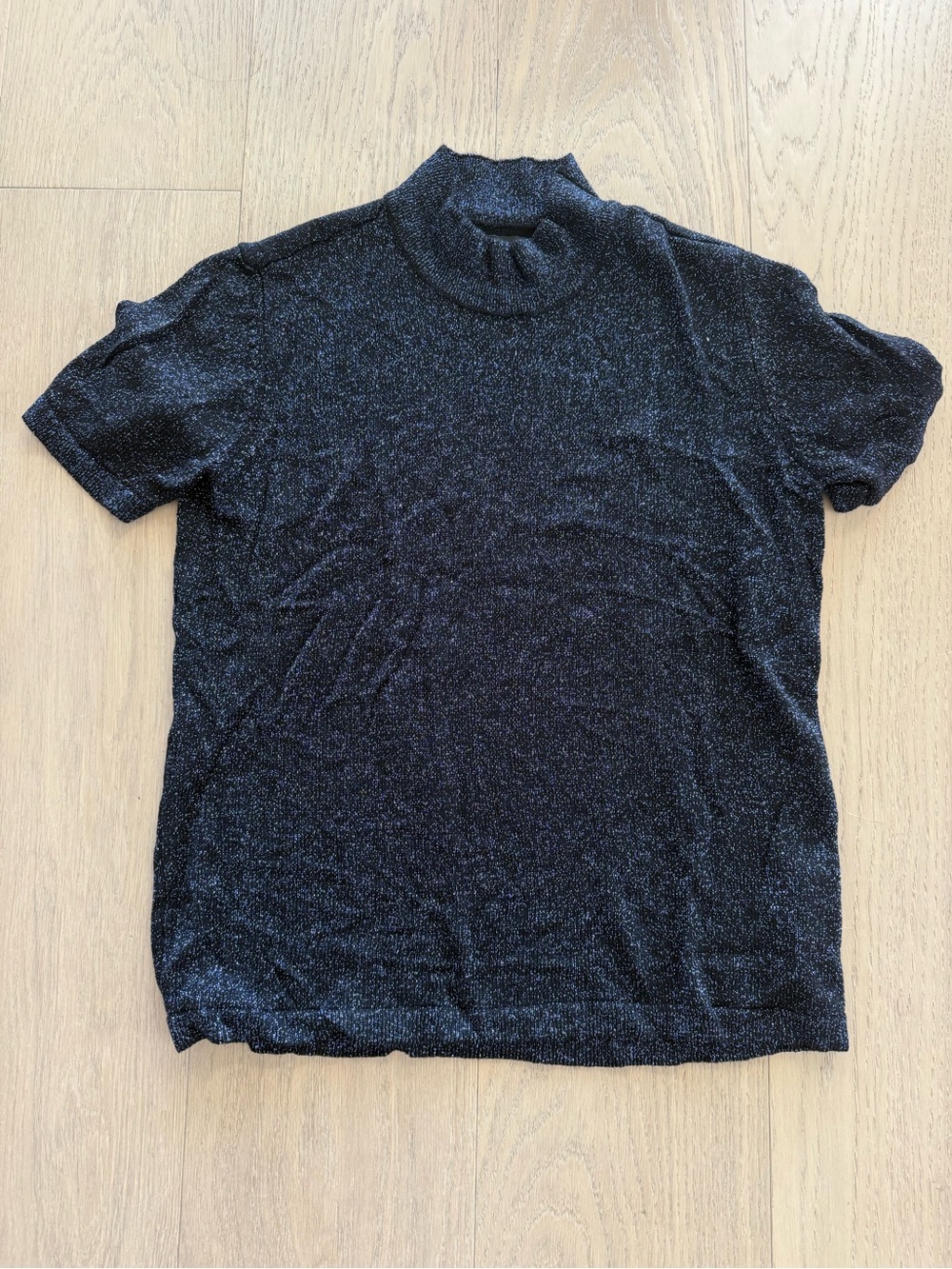 Women’s Navy Sparkle Short-Sleeve Mock Neck Sweater - Black